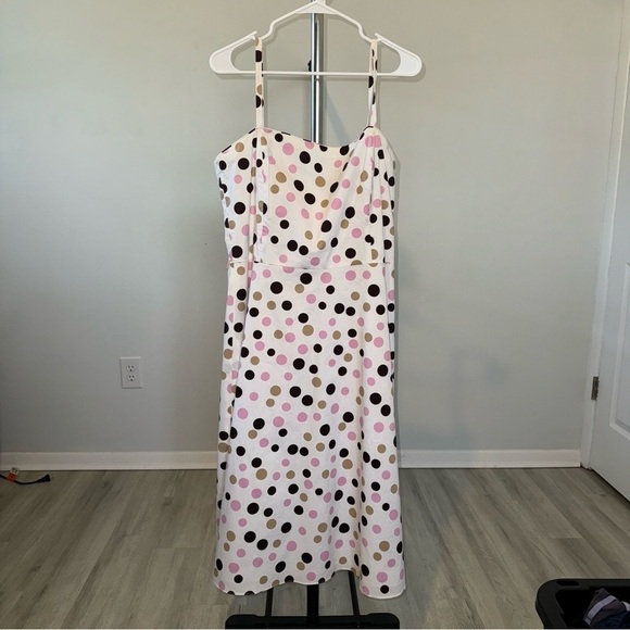 Jessica Howard Dress Sundress Cocktail Party Size 16 Polka Dot White Pink A-line - Picture 1 of 10
